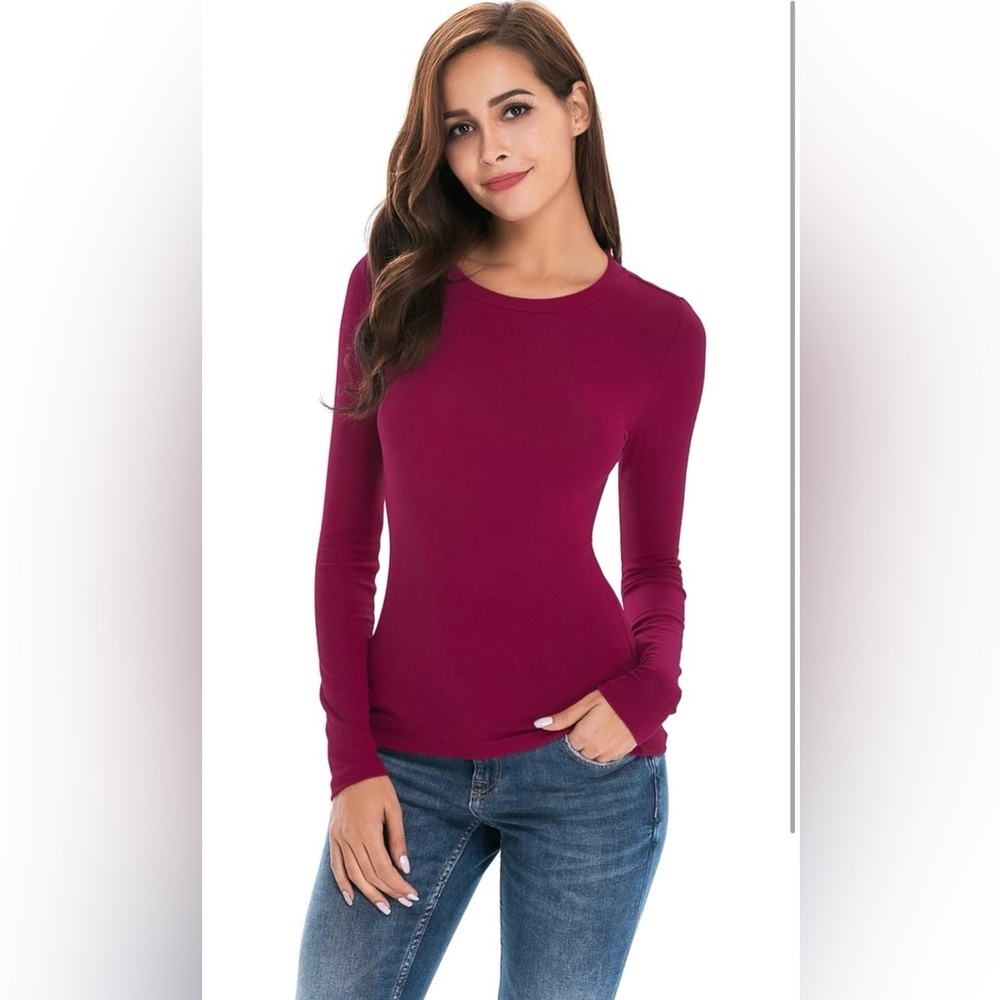 NWOT Aprll Women’s Long Sleeve Crew Neck Slim Fit Ribbed Stretchy Layering Shirt